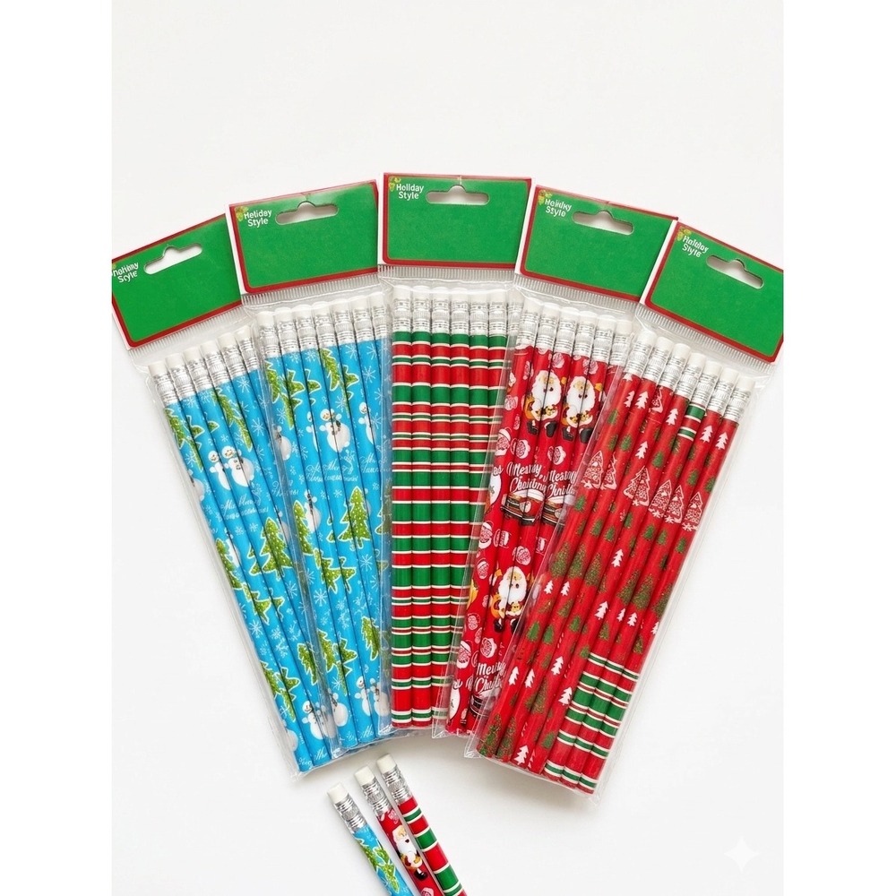 Holiday Style Christmas No 2 Pencils 5 Packs‎ 40 Count Santa Snowman Tree Wood